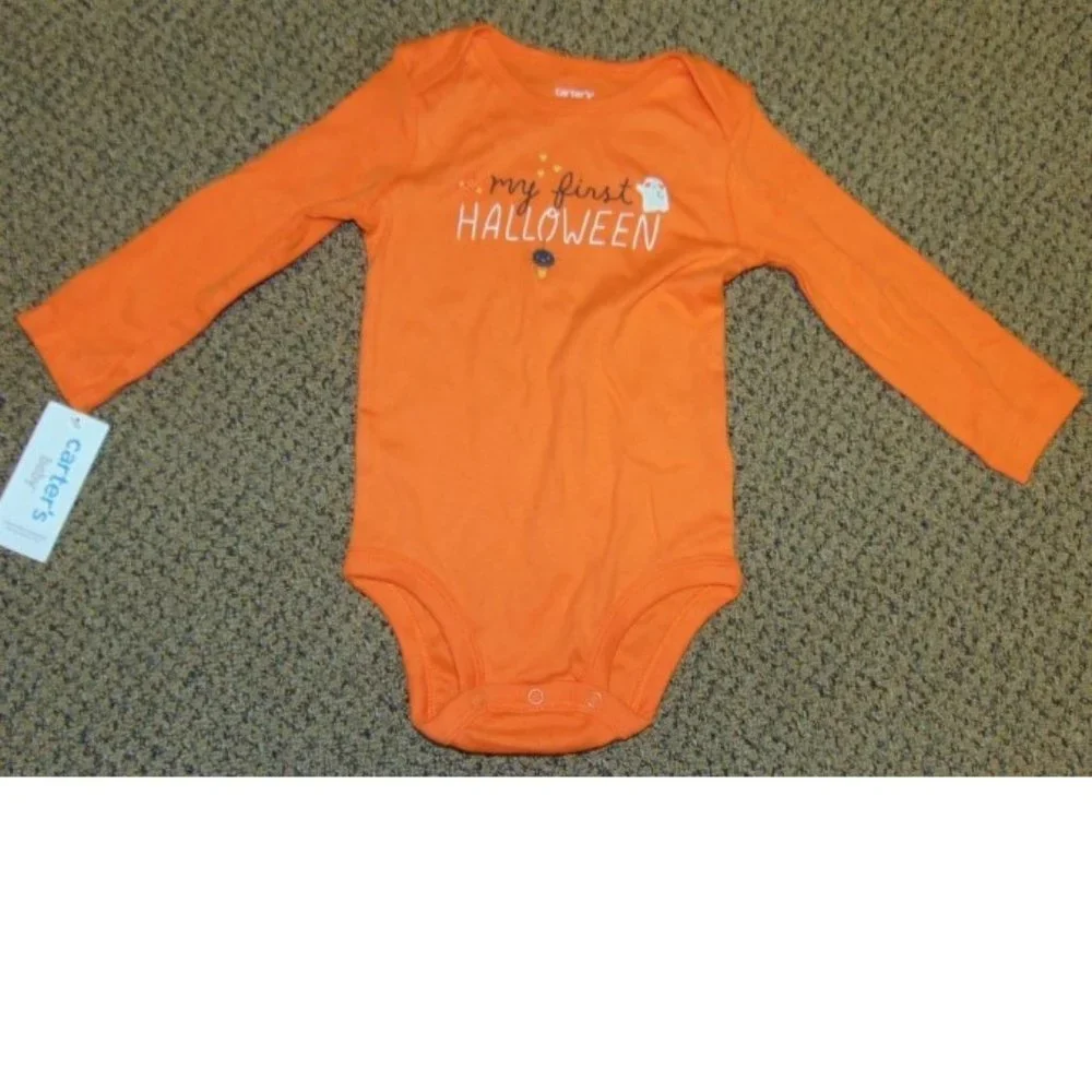 Boys 3 Pc Halloween Set 18 mths Bodysuit, Shirt, Pants Orange Black My 1st